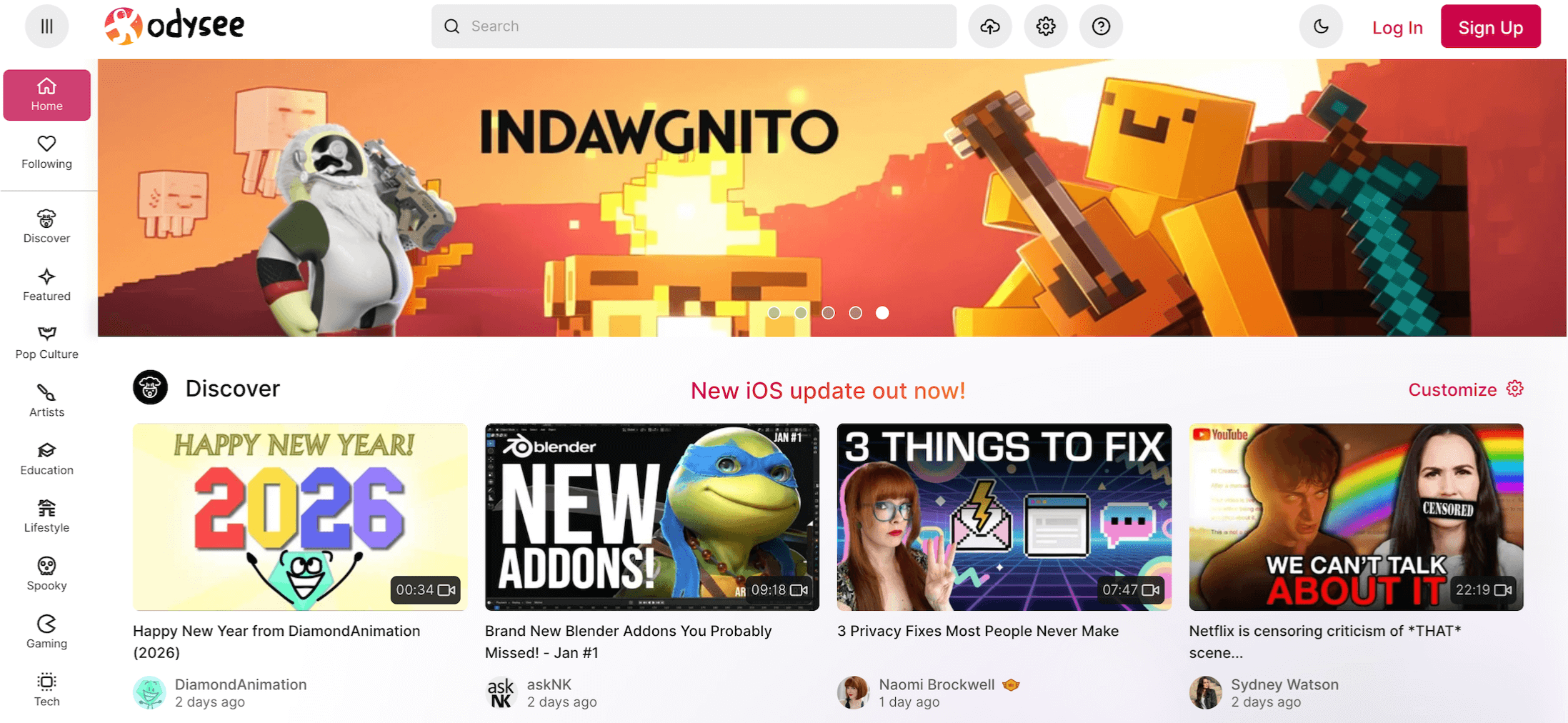 The Odysee Discover page.