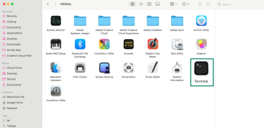 Mac Utilities folder showing Terminal.