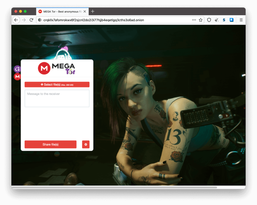 La página onion de MegaTor en la dark web.
