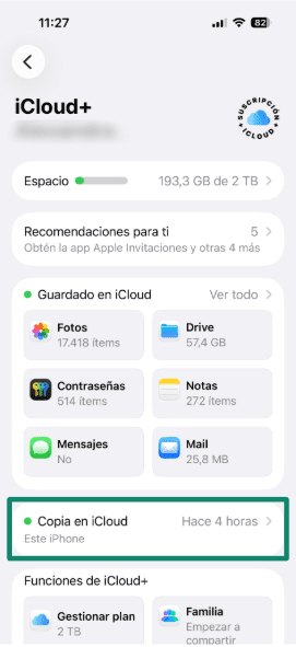 The iCloud Backup button on an iPhone.