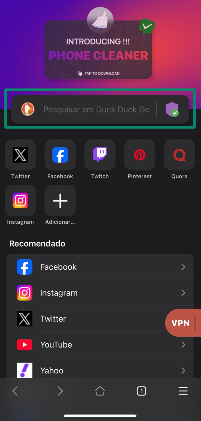 TOR Browser search bar on dark background