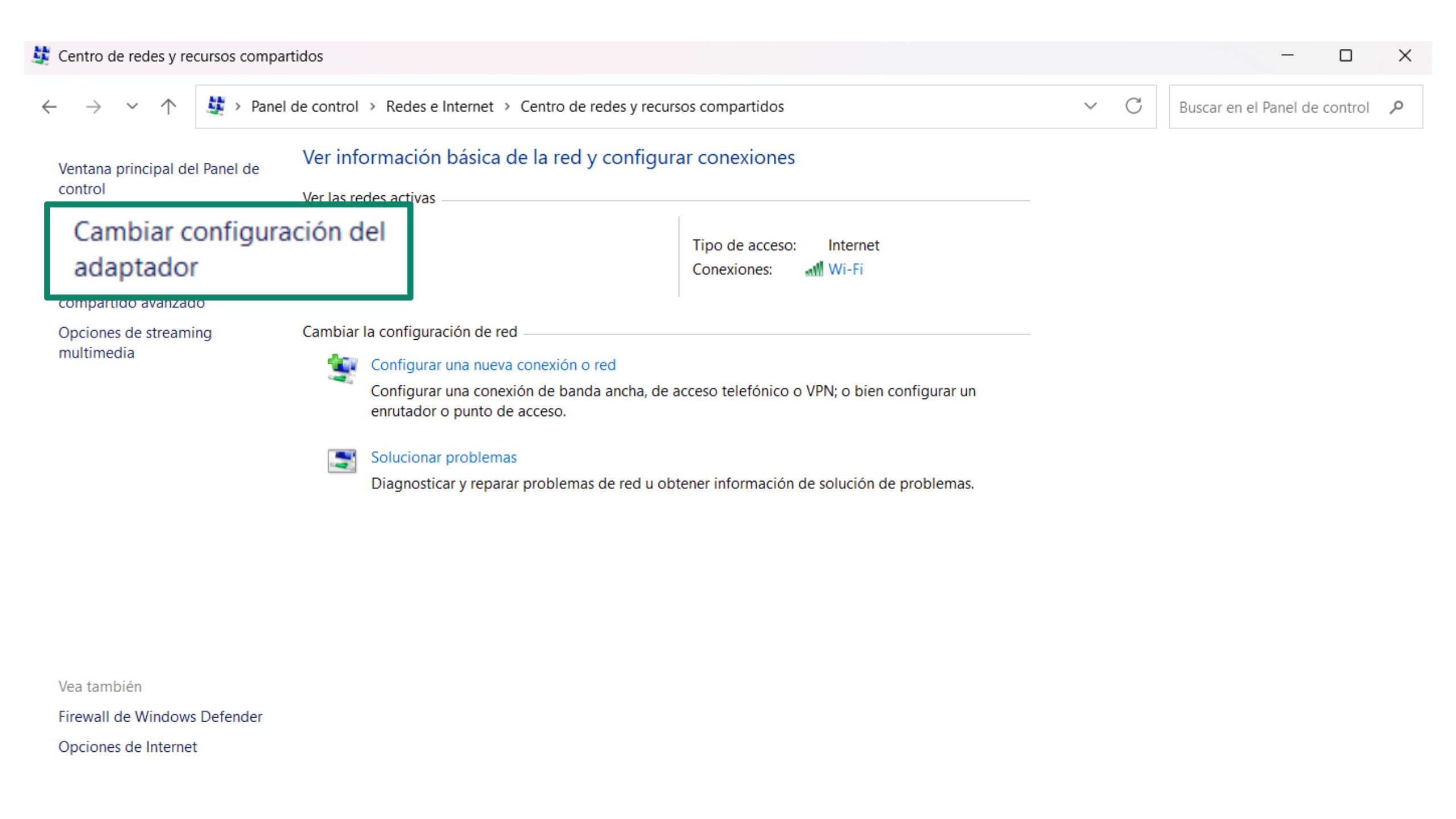 Change Adapter Settings Es