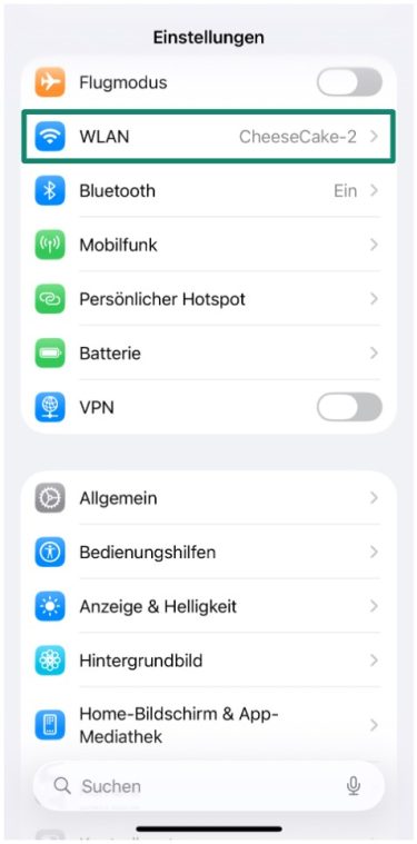 iOS Settings page with the Wi-Fi option highlighted