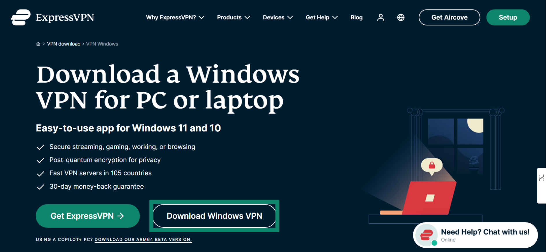 Downloading ExpressVPN's setup for Windows