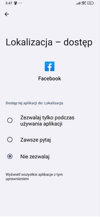 Disabling Facebook mobile app location permissions.