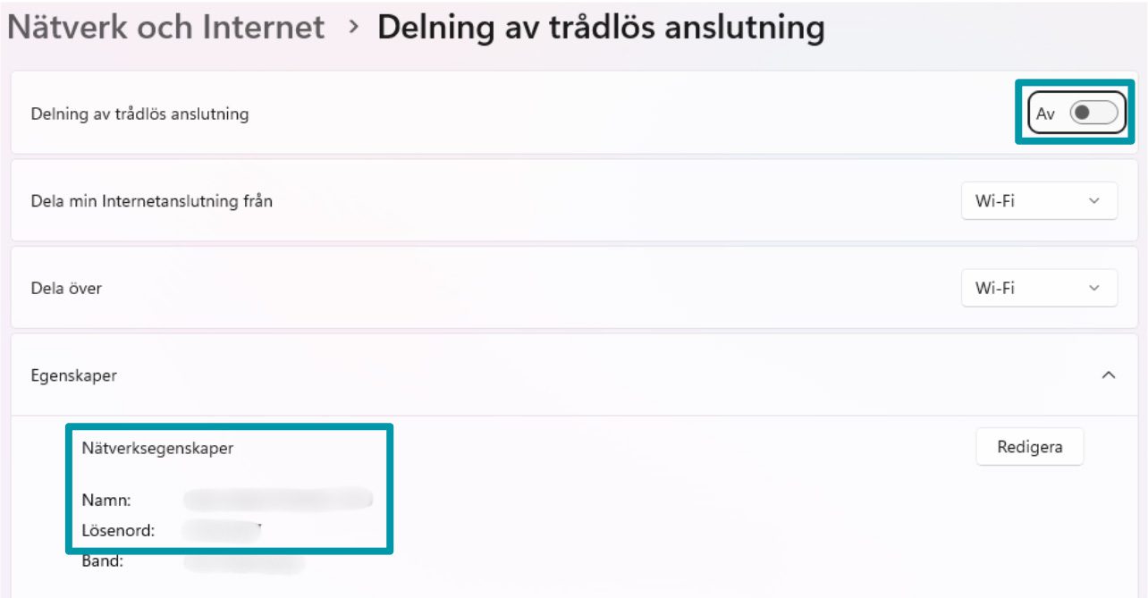 Enabling the Mobile hotspot on Windows.