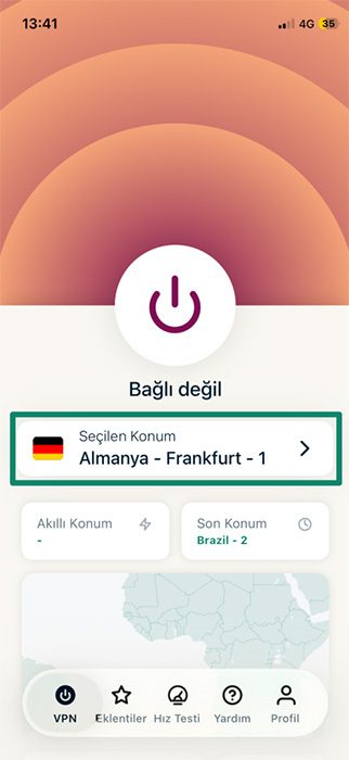ExpressVPN app's main menu.