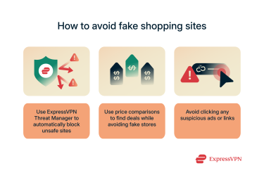 A list of tips to help users shop safely online and avoid fake stores.