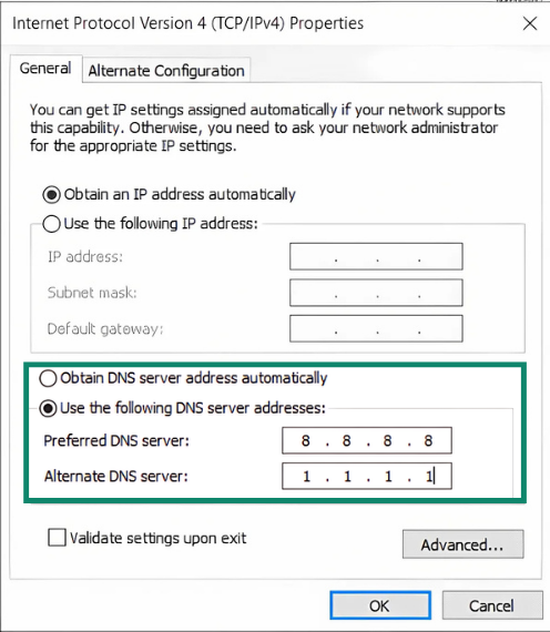 Ensure you have the right address for the type of DNS server (IPv4 or IPv6) you're changing on Windows.
