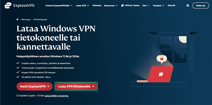 ExpressVPN's download page for the Windows app.