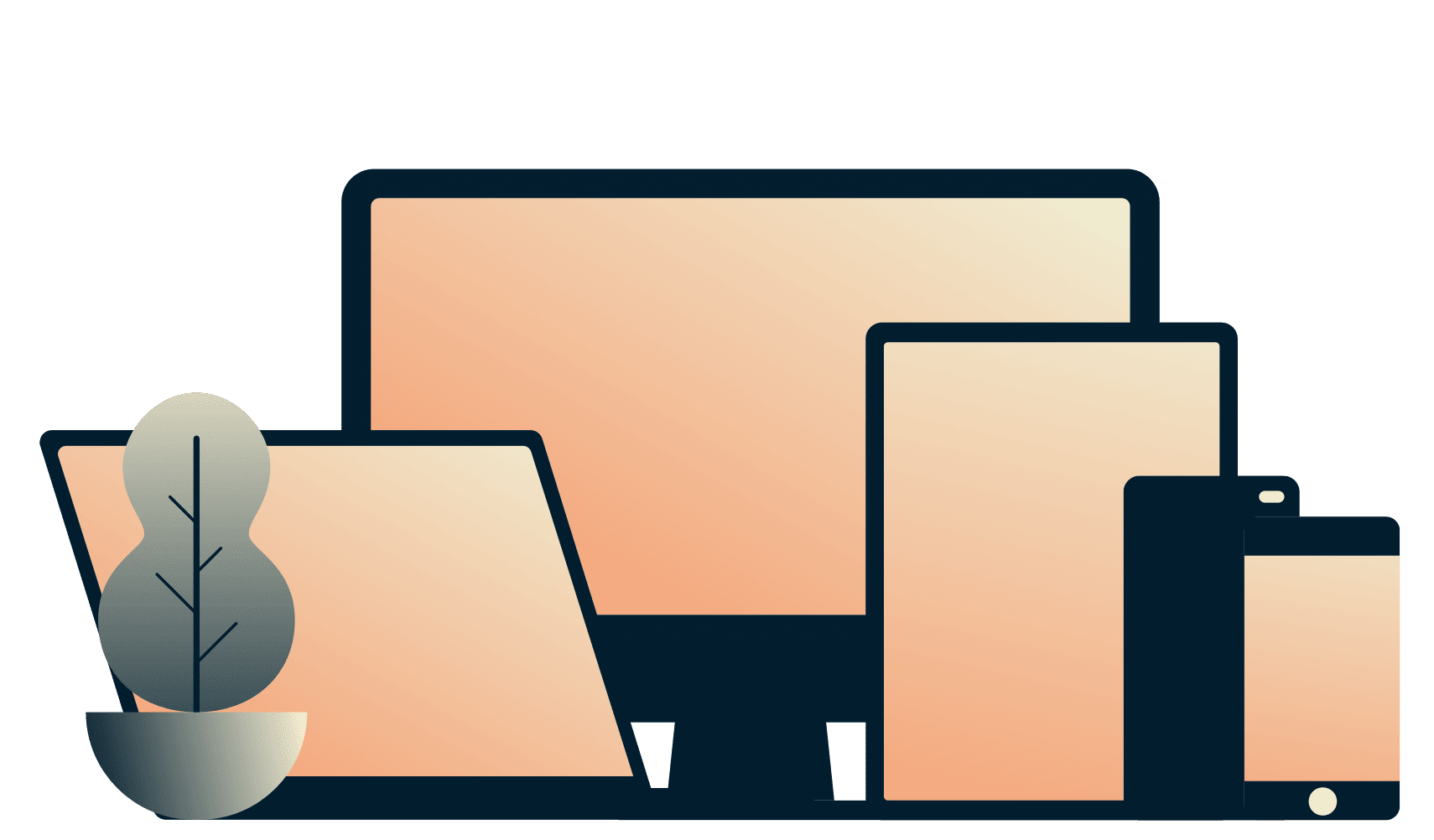 Mobiele telefoons, een tablet, een laptop en een desktop draaien allemaal tegelijkertijd op ExpressVPN.