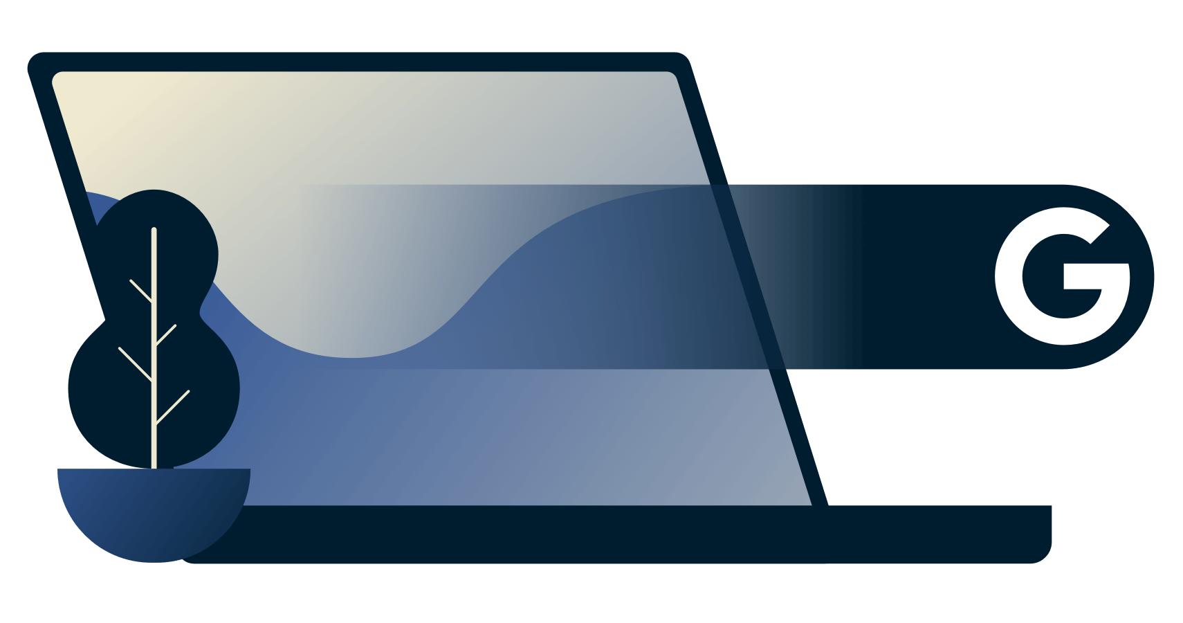 ノートパソコンから出てくるGoogleのアイコンです。