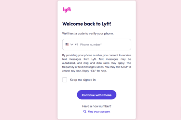 Lyft account login page on the web browser.