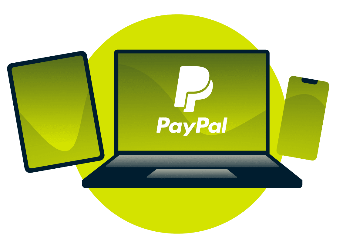 แล็ปท็อป แท็บเล็ต และโทรศัพท์ พร้อมโลโก้ PayPal
