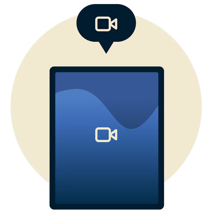 Video-Chat auf einem Telefon: Das Tablet zeigt ein Videosymbol mit einer Sprechblase, über der sich ein Videosymbol befindet.