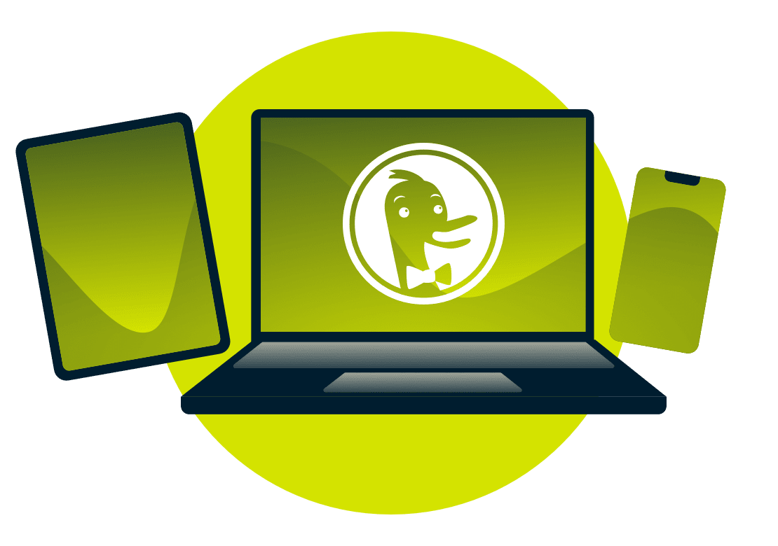 Perangkat berlogo DuckDuckGo.