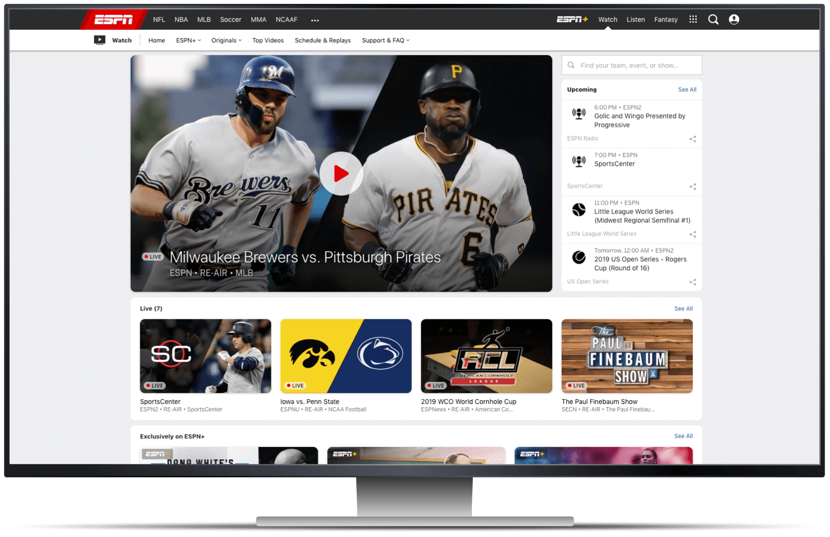 ESPN website homepage on a desktop screen.