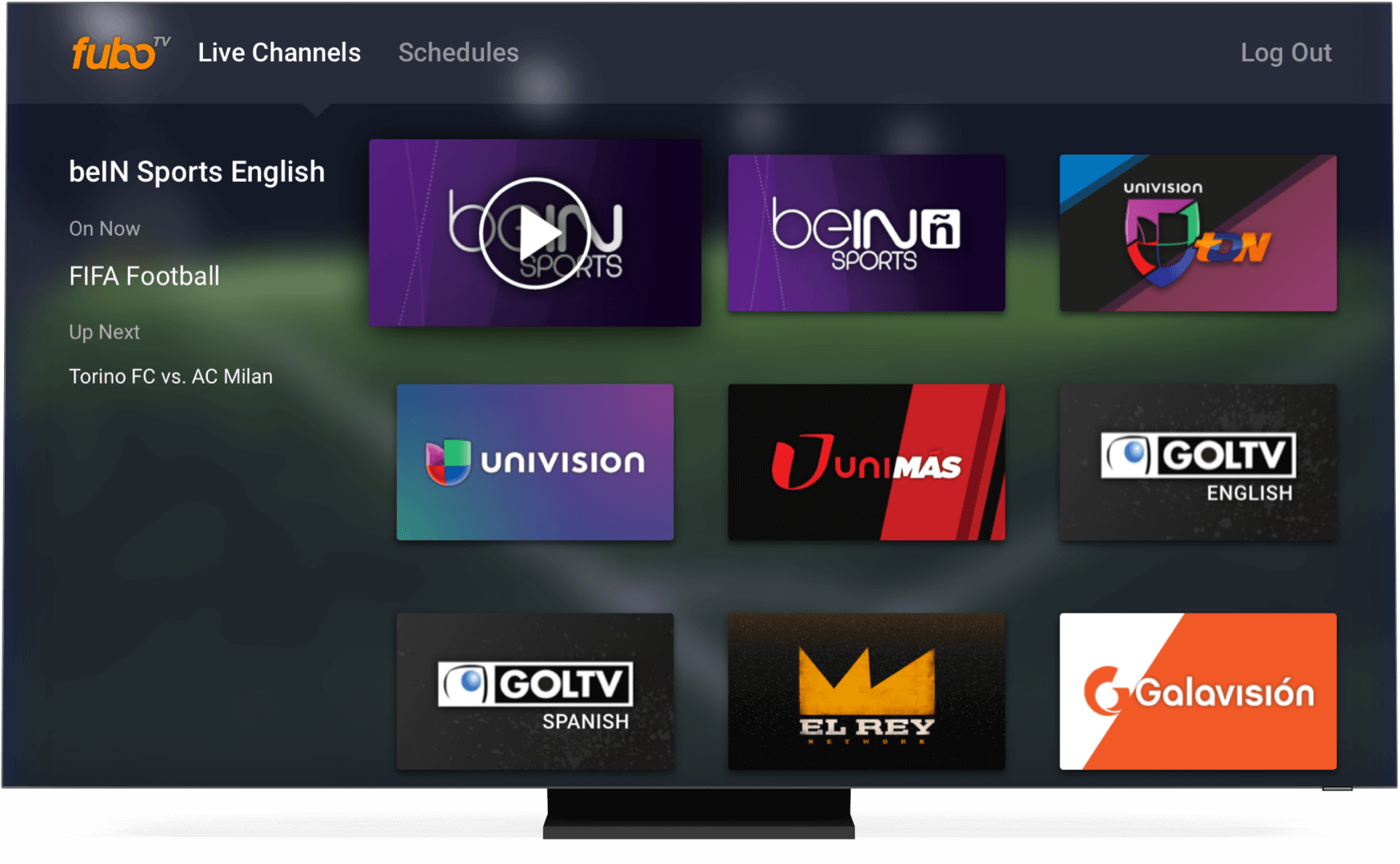 fuboTV:s startskärm på en smart TV.