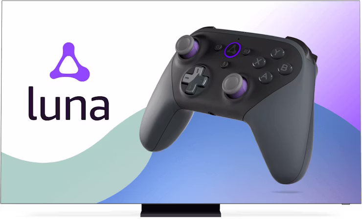 Skærm med logo og controller fra Amazon Luna.