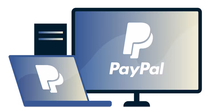 เดสก์ท็อปและแล็ปท็อปที่มีโลโก้ PayPal
