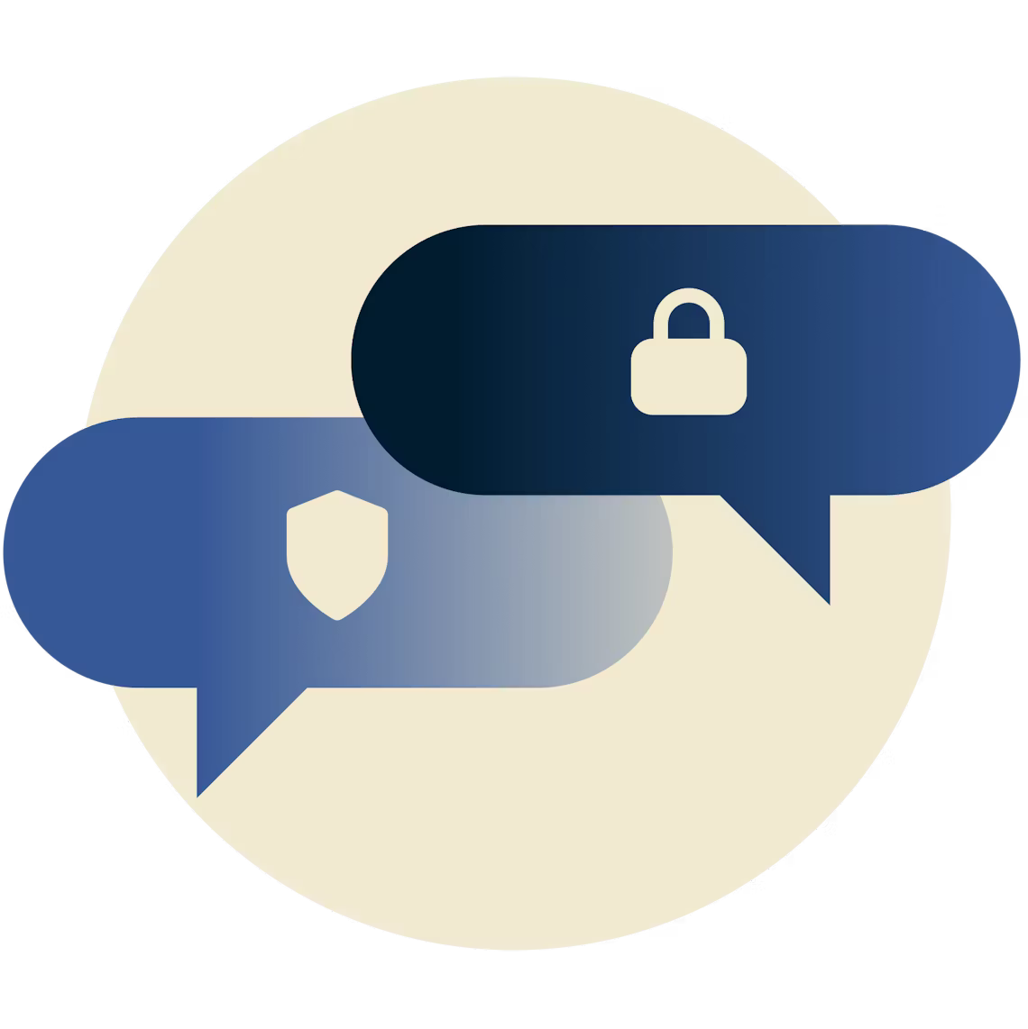 Burbujas de chat con un candado y un escudo.