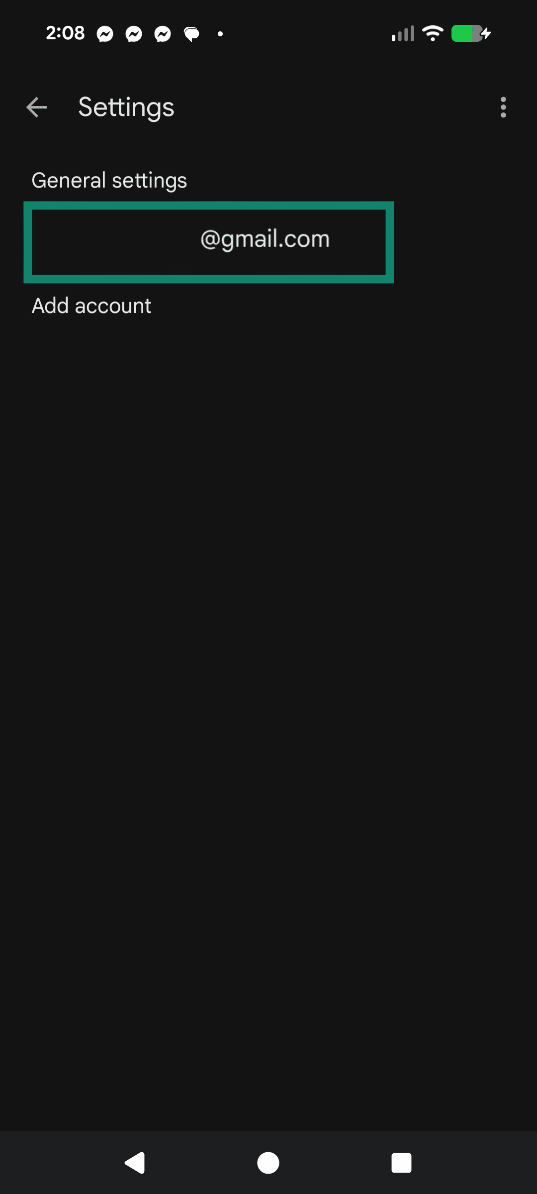 The Gmail email selection screen, outlining your email address.