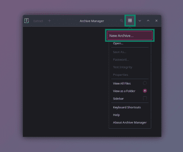 Creating a new Linux archive in Archive Manager.