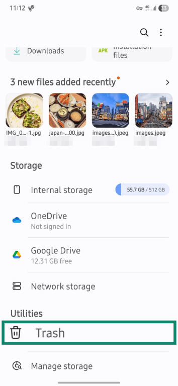 My files trash location on Android.