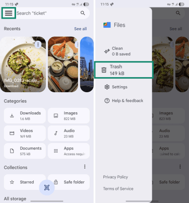 Finding deleted files on Google Files.