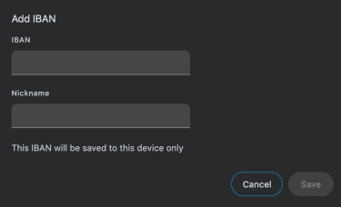 Adding IBAN in Google Chrome autofill settings.