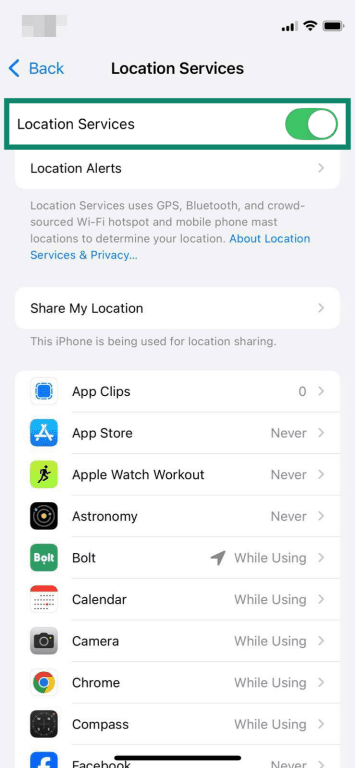 How to view iPhone apps with location access.