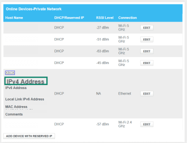 The connected devices tab of a router admin panel, showing a connected Xbox and its IP address information.