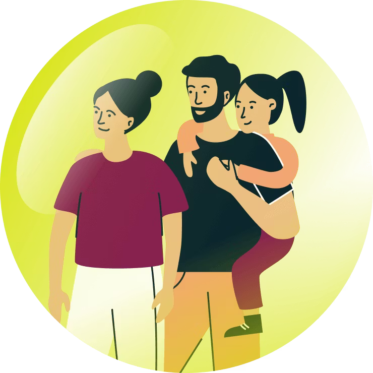 Család, védve egy buborékban